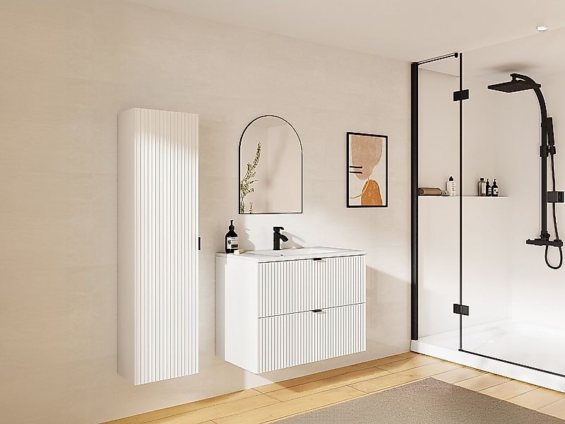 Waschbeckenunterschrank hängend mit Einbauwaschbecken & Badhochschrank - St günstig online kaufen