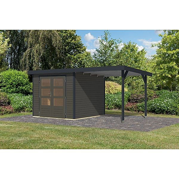 Karibu Gartenhaus Ernesto 3,5 B Anbaudach Terragrau/Anthrazit 209 x 238 x 2 günstig online kaufen