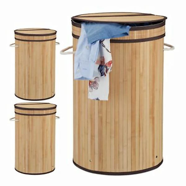 relaxdays 3 x Wäschekorb Bambus mit Deckel natur hellbraun günstig online kaufen