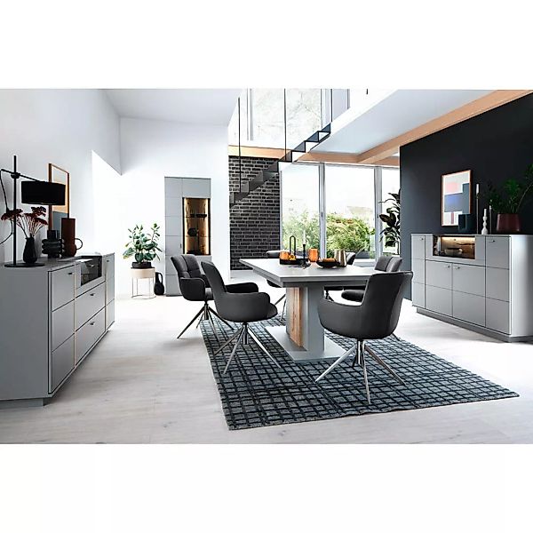 Esszimmer Set SAVANNAH-05 in grau mit Eiche inkl. ausziehbaren Esstisch und günstig online kaufen