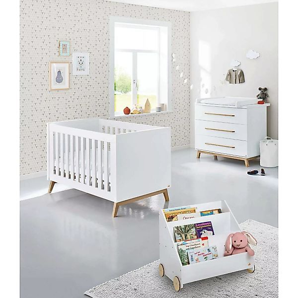 Babyzimmer Komplett Set inkl. Matratze RIJEKA-134 in weiß edelmatt mit Büch günstig online kaufen