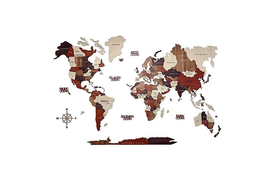 Green-split Holzbild Weltkarte Holz in Multicolor, Green Split - 3D Wanddek günstig online kaufen