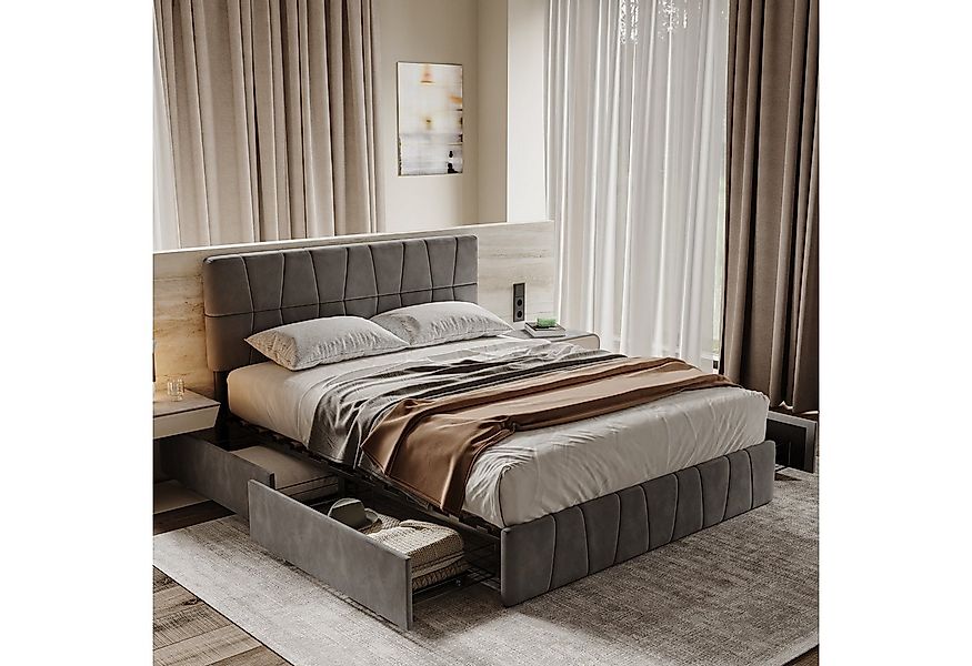 Furnishings Home Polsterbett Doppelbett Stauraumbett Mit 4 Metall Schublade günstig online kaufen