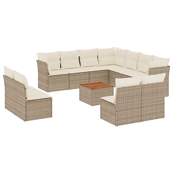 vidaXL 12-Tlg Garten-Sofagarnitur mit Kissen Beige Poly Rattan 3256037 günstig online kaufen