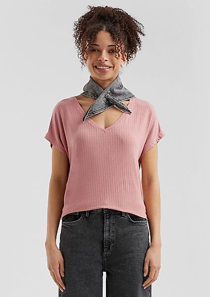 QS Kurzarmshirt Fließendes Oversize-Shirt mit Rippstruktur günstig online kaufen