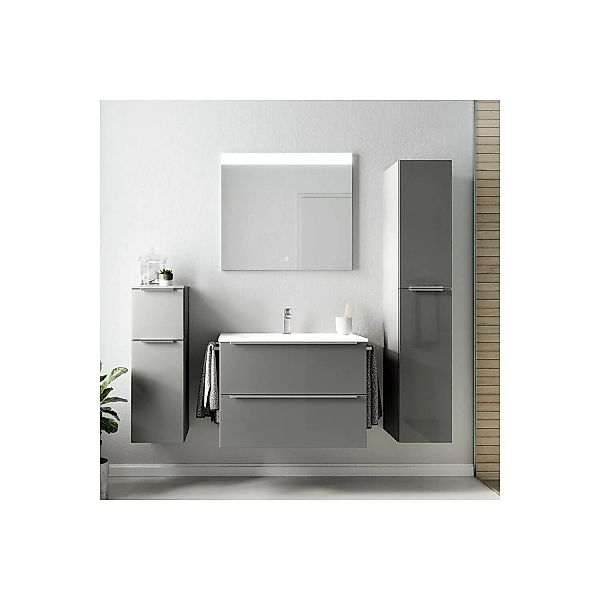 Badezimmermöbel Komplett Set mit Spiegel, LED Beleuchtung, 1 seitl. Handtuc günstig online kaufen
