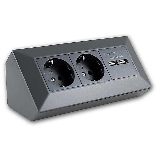 ChiliTec 2-Fach Aufbau Steckdosenblock 2x USB A Anthrazit günstig online kaufen