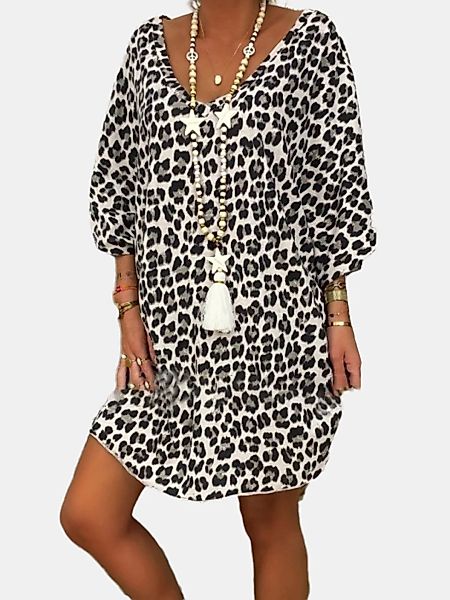 Leopardenmuster mit V-Ausschnitt, Halbarm Mini Kleid günstig online kaufen