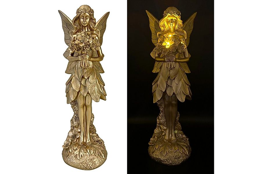 Online-Fuchs Gartenfigur - Goldene Elfe mit LED beleuchteten Blumen, Deko F günstig online kaufen