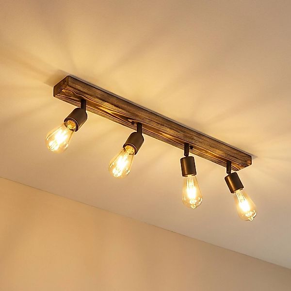 Deckenstrahler Duarte, 4-flammig, holzfarben/schwarz, Holz günstig online kaufen