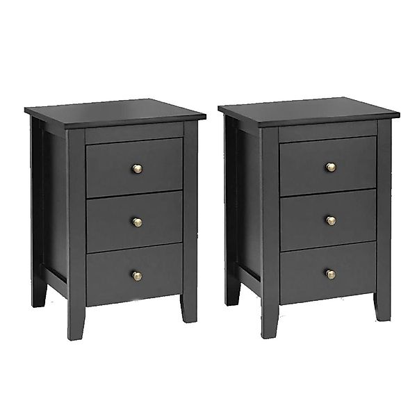 Costway 2er Set Nachttisch mit 3 Schubladen Schwarz 46x37x65cm günstig online kaufen