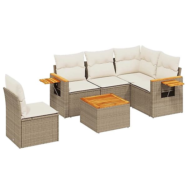 vidaXL 6-Tlg Garten-Sofagarnitur mit Kissen Beige Poly Rattan 3259223 günstig online kaufen