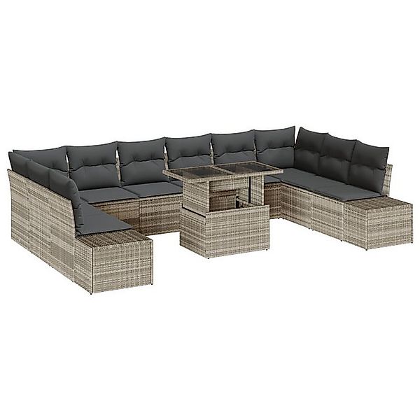 vidaXL Loungesofa 11-teiliges Garten-Sofa-Set mit Kissen in Hellgrau aus Po günstig online kaufen