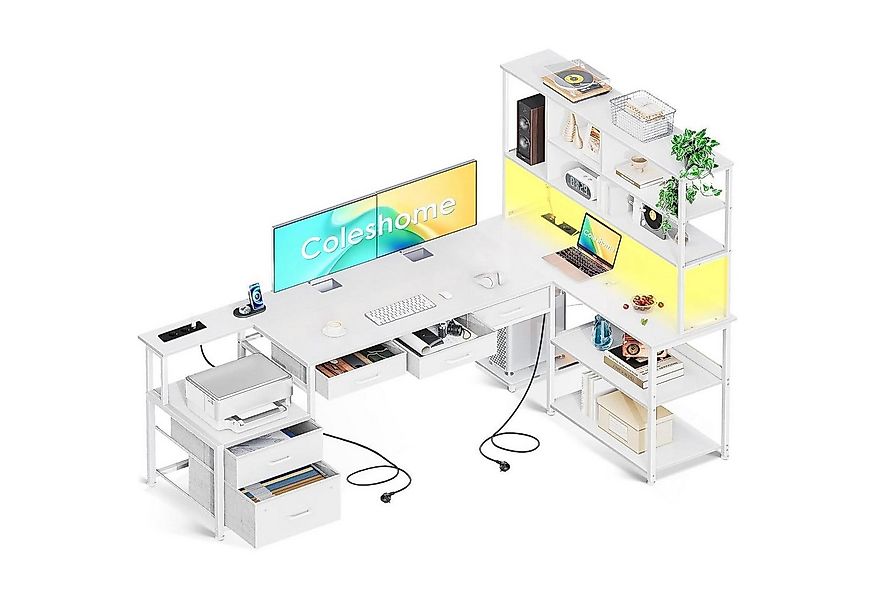 LuxusKollektion Eckschreibtisch Eckschreibtisch LED Schubladen Regale Steck günstig online kaufen