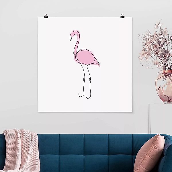 Poster Tiere - Quadrat Flamingo Line Art günstig online kaufen