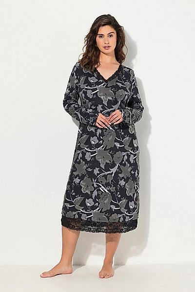 Ulla Popken Nachthemd Nachthemd Blüten V-Ausschnitt Langarm Modalmix günstig online kaufen