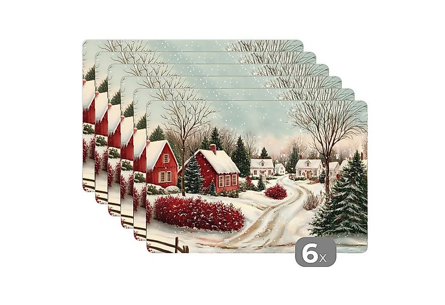 MuchoWow Platzset Weihnachtsstimmung - Ländlich - Rot, (6-St), Platzsets, T günstig online kaufen