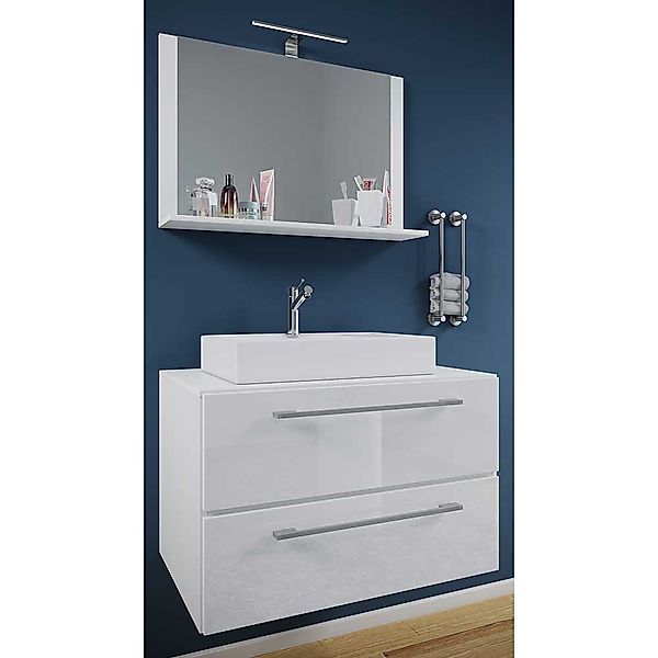 Badmöbel weiss Hochglanz in modernem Design die Wandmontage (zweiteilig) günstig online kaufen