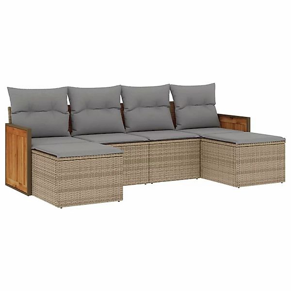 vidaXL 6-tlg Garten-Sofagarnitur mit Kissen Beige Poly Rattan Modell 210 günstig online kaufen