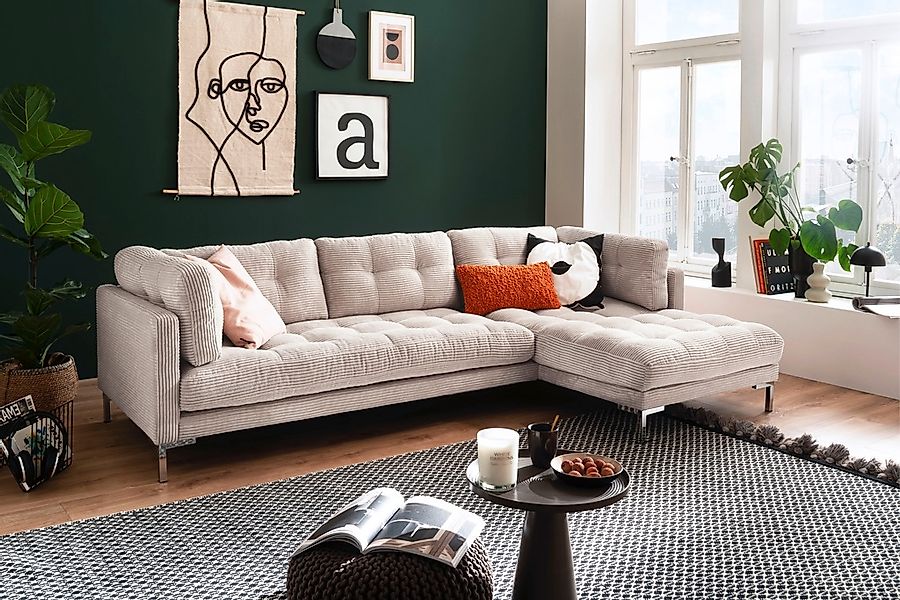 Trends by HG Ecksofa "Landau L-Form", in Cord-Stoff mit Metallfuß günstig online kaufen