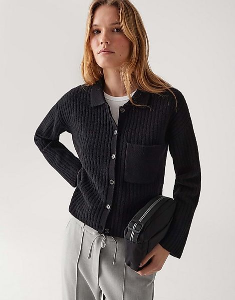 OPUS Strickjacke DINKINE aus nachhaltigem Baumwollmix Rippstruktur, Umlegek günstig online kaufen