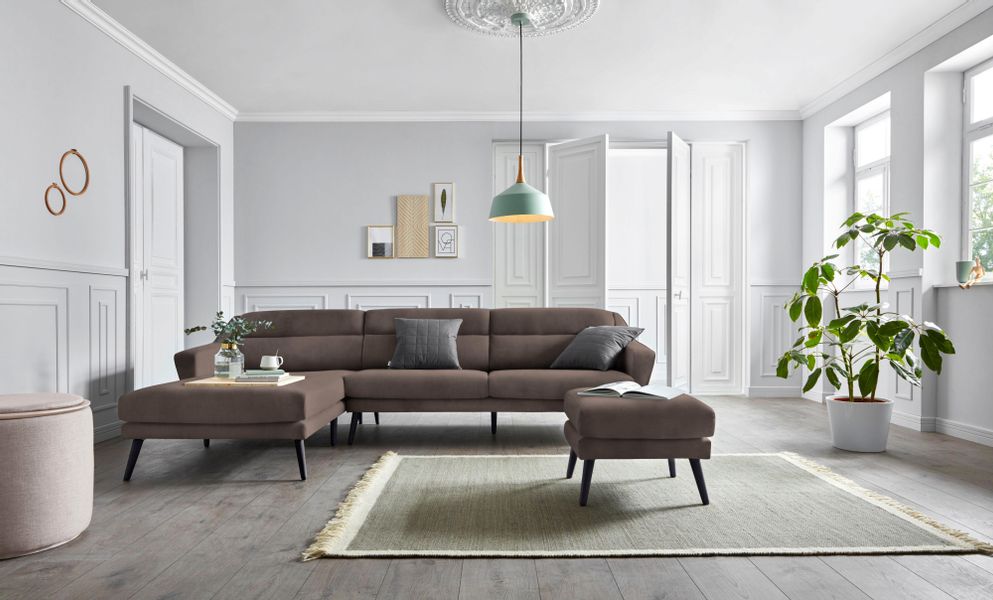 andas Ecksofa "Bille L-Form" mit Naht im Rückenkissen und Beinen aus Eichen günstig online kaufen