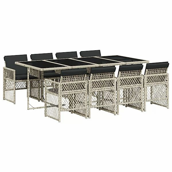 vidaXL 9-tlg Garten-Essgruppe mit Kissen Hellgrau Poly Rattan Modell 19 günstig online kaufen