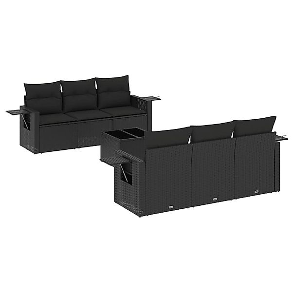 vidaXL 7-Tlg Garten-Sofagarnitur mit Kissen Schwarz Poly Rattan 3252242 günstig online kaufen