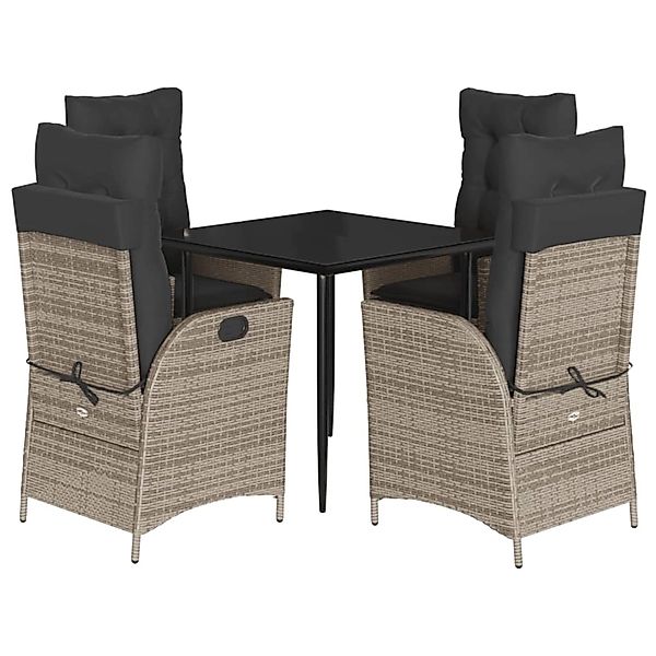 vidaXL 5-Tlg Garten-Essgruppe mit Kissen Grau Poly Rattan 3213215 günstig online kaufen