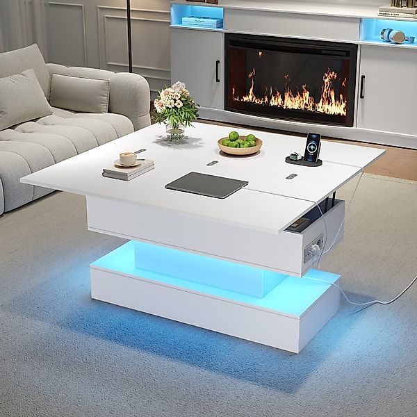 OKWISH Couchtisch anhebbarer Kaffeetish mit Stauraum günstig online kaufen