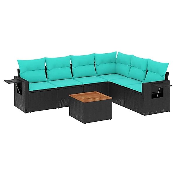 vidaXL 7-Tlg Gartensofa-Set mit Kissen Schwarzes Polyrattan 3224580 günstig online kaufen