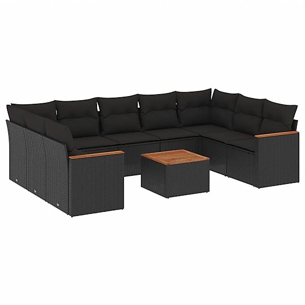 vidaXL 10-tlg Garten-Sofagarnitur mit Kissen Schwarz Poly Rattan Modell 126 günstig online kaufen