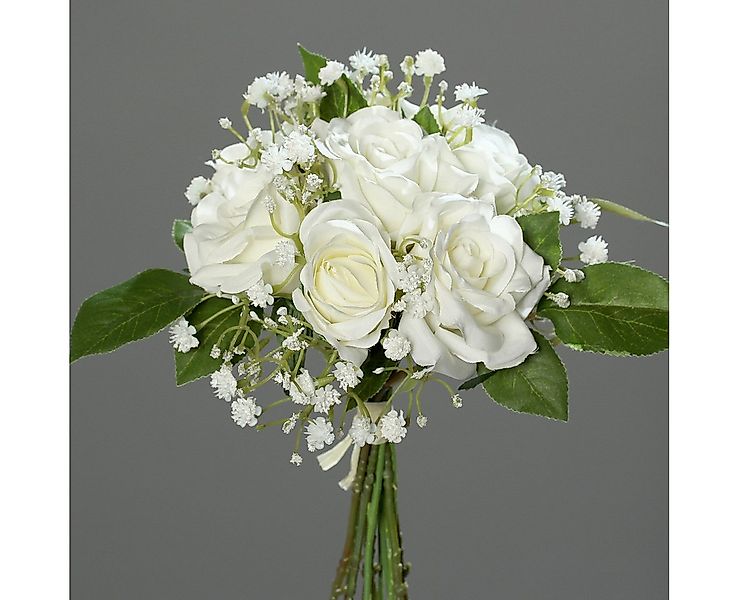 Kunstblumenstrauß Rosen-Schleierkraut-Bouquet 20cm, mucPlants günstig online kaufen