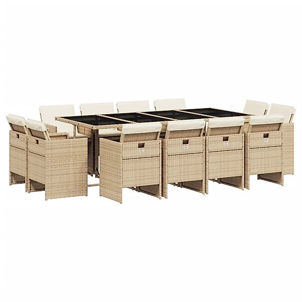 vidaXL 13-Tlg Garten-Essgruppe mit Kissen Beige Poly Rattan 3210682 günstig online kaufen