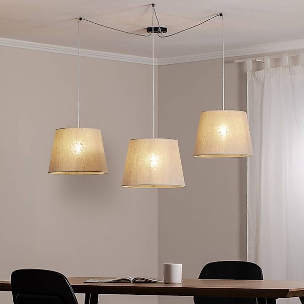 Pendellampe Ascot, beigefarben, Stoff, 3-flg., dezentral günstig online kaufen