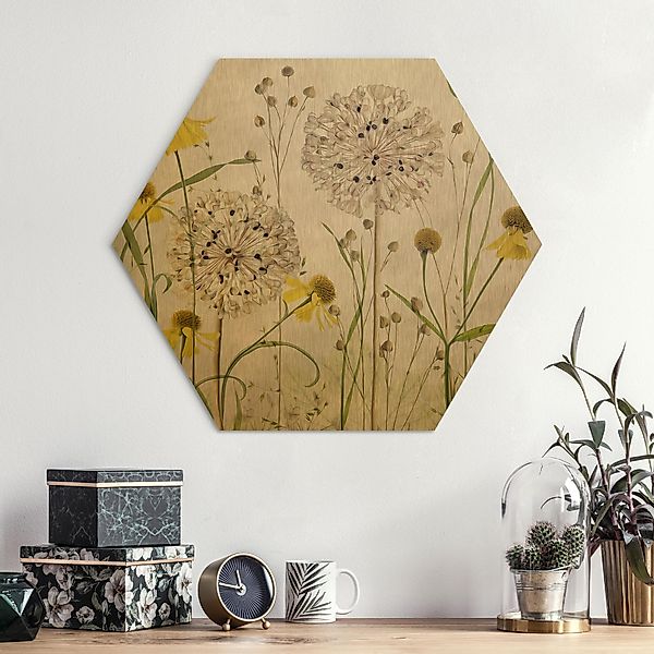 Hexagon-Alu-Dibond Bild Allium und Helenium Illustration günstig online kaufen