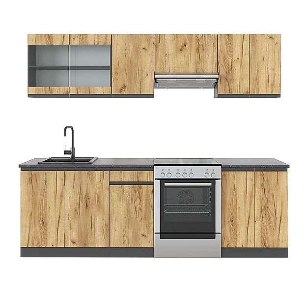 Vicco Küchenzeile Raul, Goldkraft Eiche/Anthrazit/Anthrazit, 240 cm günstig online kaufen