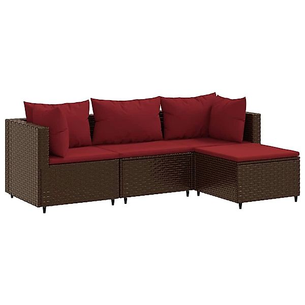 vidaXL 4-Tlg Garten-Lounge-Set mit Kissen Braun Poly Rattan 3308053 günstig online kaufen