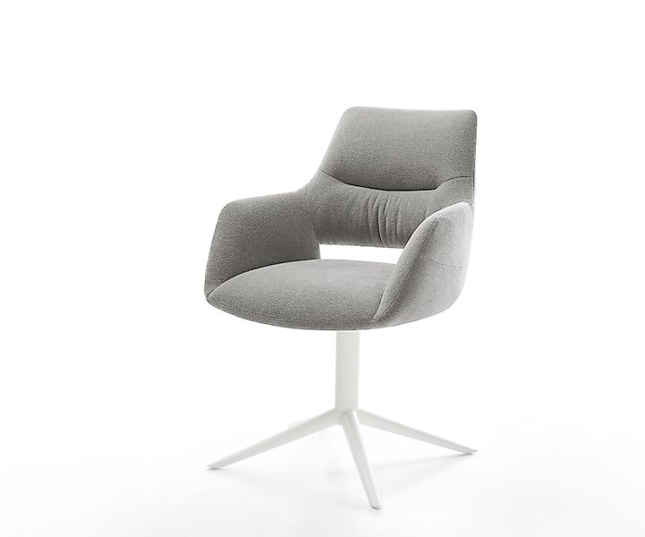 Drehstuhl Yago-Flex mit Armlehnen Strukturstoff Soft Grau Fußkreuz Weiß 360 günstig online kaufen