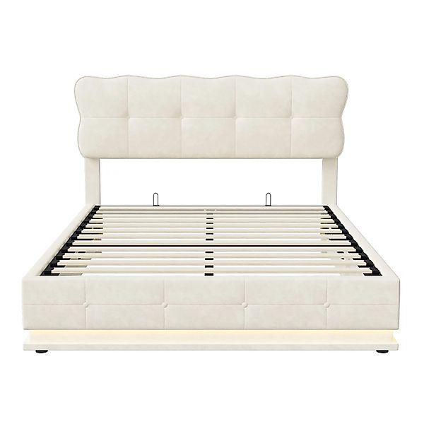 PXloue Bett Polsterbett 140x200cm mit LED-Beleuchtung und Stauraum Beige günstig online kaufen