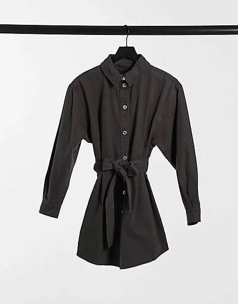 ASOS DESIGN - Oversize-Hemdkleid aus Denim mit Gürtel in Schokoladenbraun günstig online kaufen