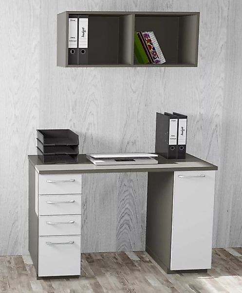 Büromöbel MANKAWORK 2.4B Perlweiß-Quarzgrau Schreibtisch 125 cm Homeoffice günstig online kaufen