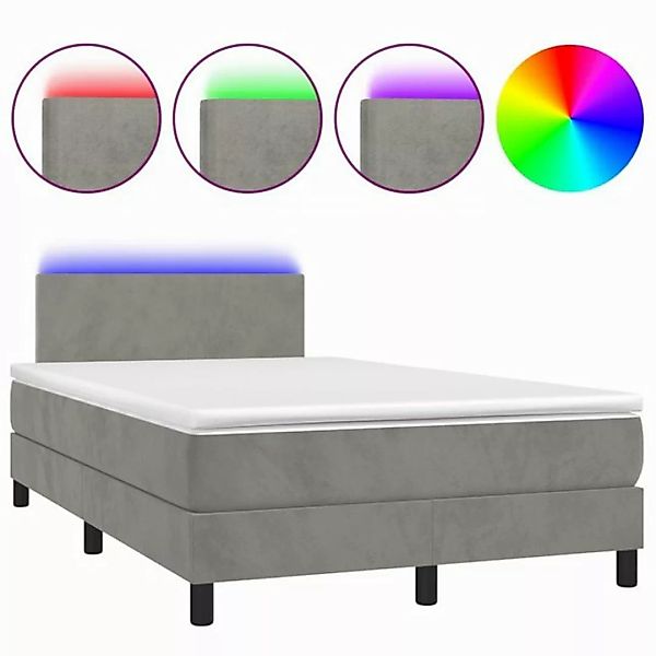 vidaXL Boxspringbett Boxspringbett mit Matratze LED Hellgrau 120x200 cm Sam günstig online kaufen