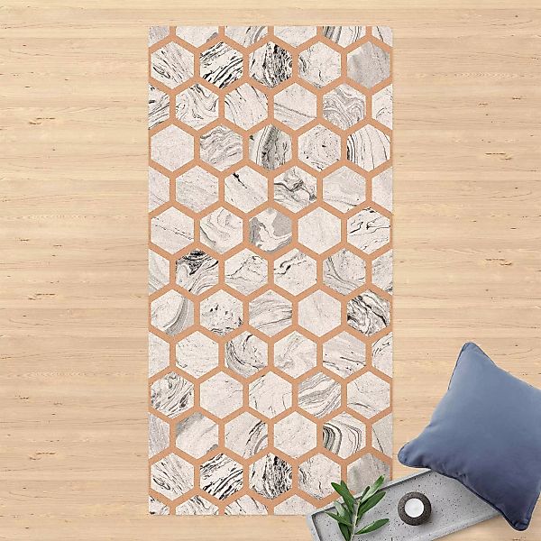 Kork-Teppich Marmor Hexagone in Graustufen günstig online kaufen