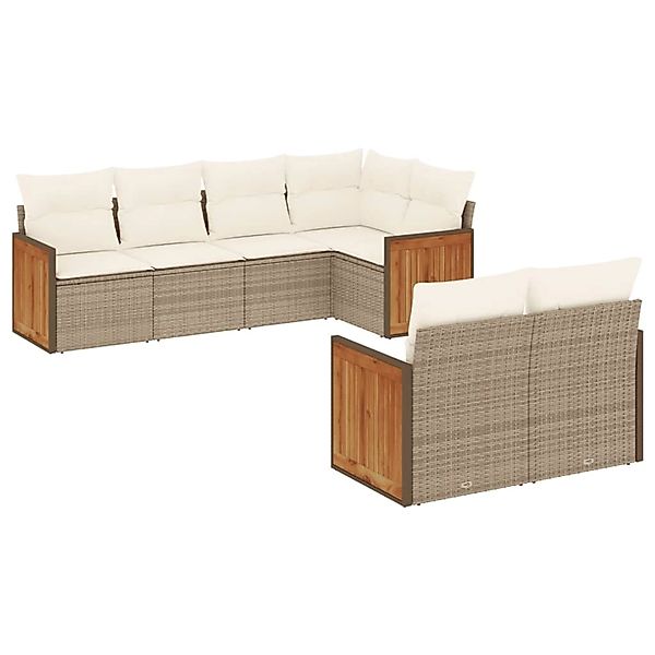 vidaXL 7-Tlg Garten-Sofagarnitur mit Kissen Beige Poly Rattan 3227822 günstig online kaufen
