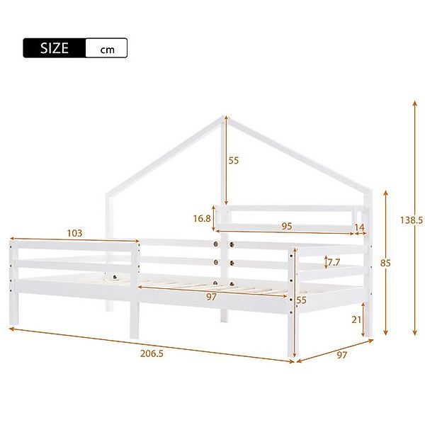 BlingBin Kinderbett Hausbett Kinderbett mit Ablageregal Kaminform 90x200cm, günstig online kaufen