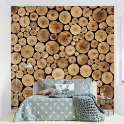 Bilderdepot24 Vliestapete Holzoptik Homey Firewood Bäume günstig online kaufen