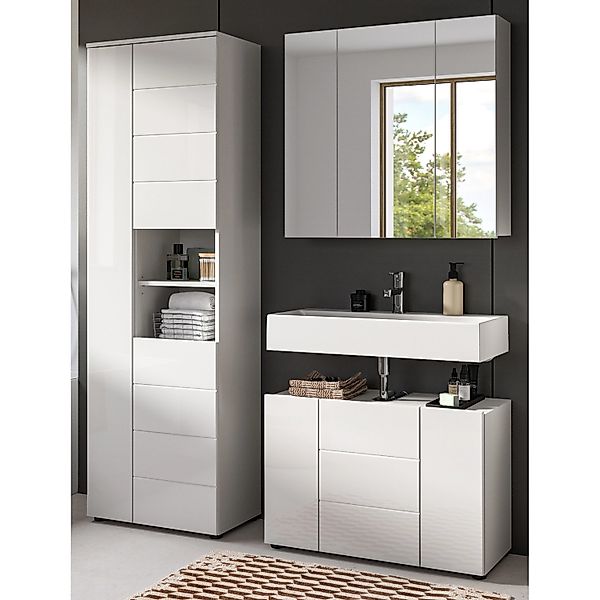 Inn.Furn Badmöbel Set 3-teilig in Weiß Hochglanz 157 x 190 cm Larik günstig online kaufen