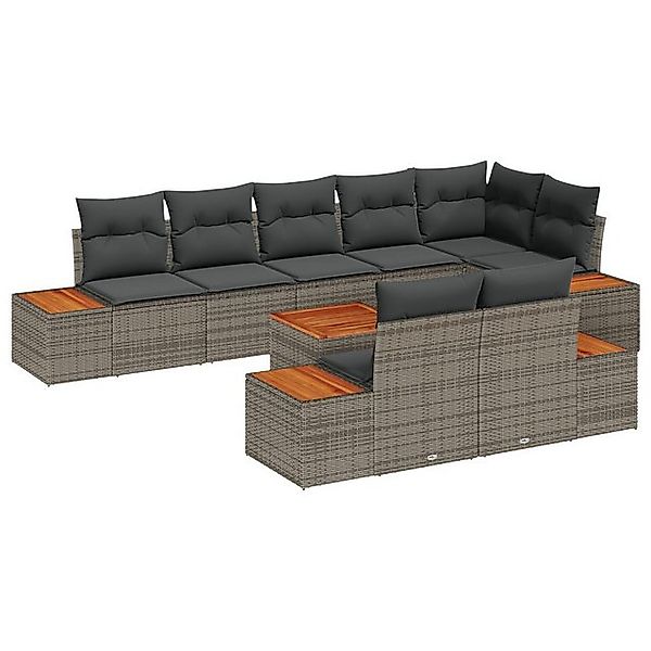 vidaXL Loungesofa 9-teiliges Garten Sofa Set mit Kissen Grau Poly Rattan, 9 günstig online kaufen