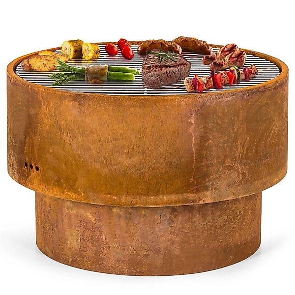 Blumfeldt Pompeji Rust Feuerschale Grill Gartentisch Bambus Ø 60 cm Stahl R günstig online kaufen